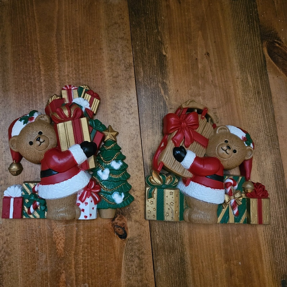 Vintage Burwood Christmas Teddy Bear Wall Decor Set Santa Gifts Tree  Homco‎